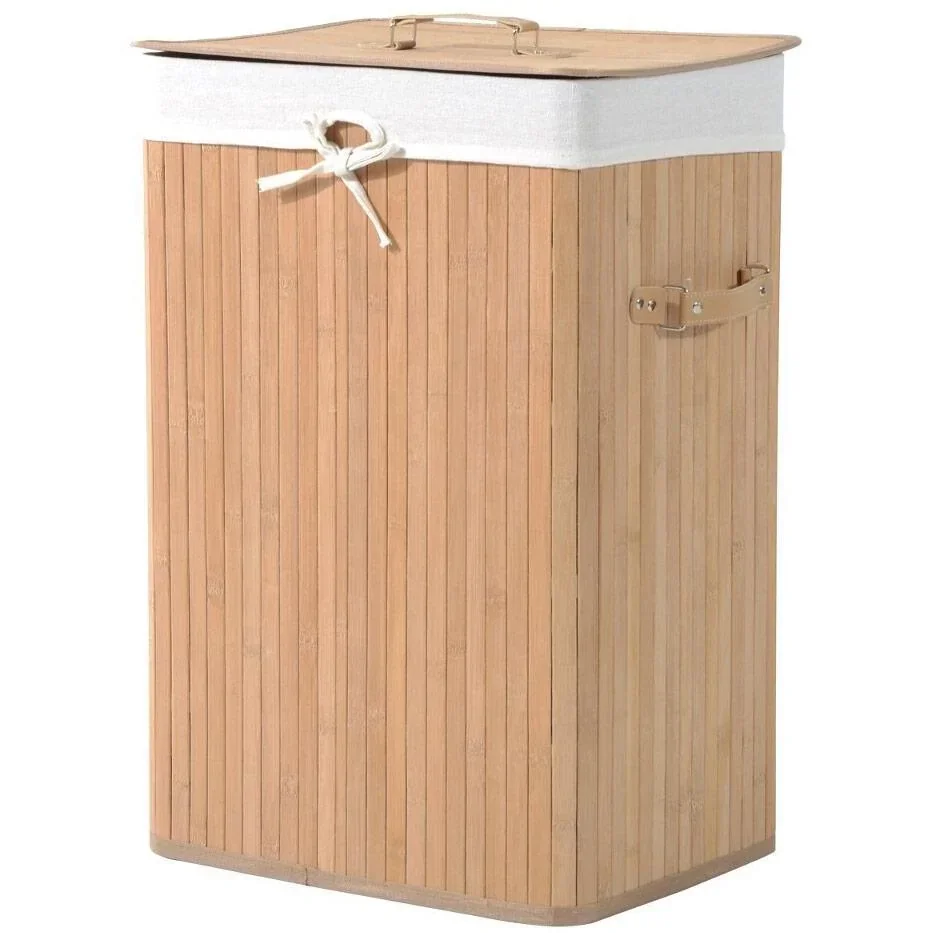 Laundry basket laundry box 72L bamboo square natural