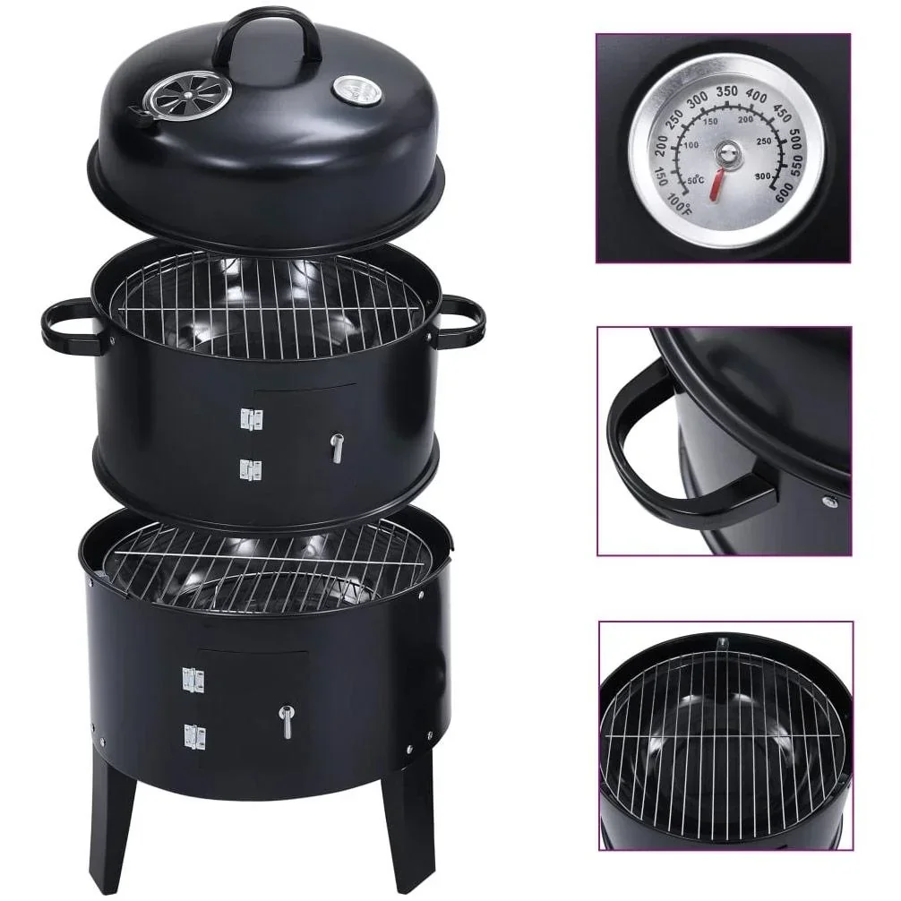 3-in-1 charcoal smoker grill 40x80 cm