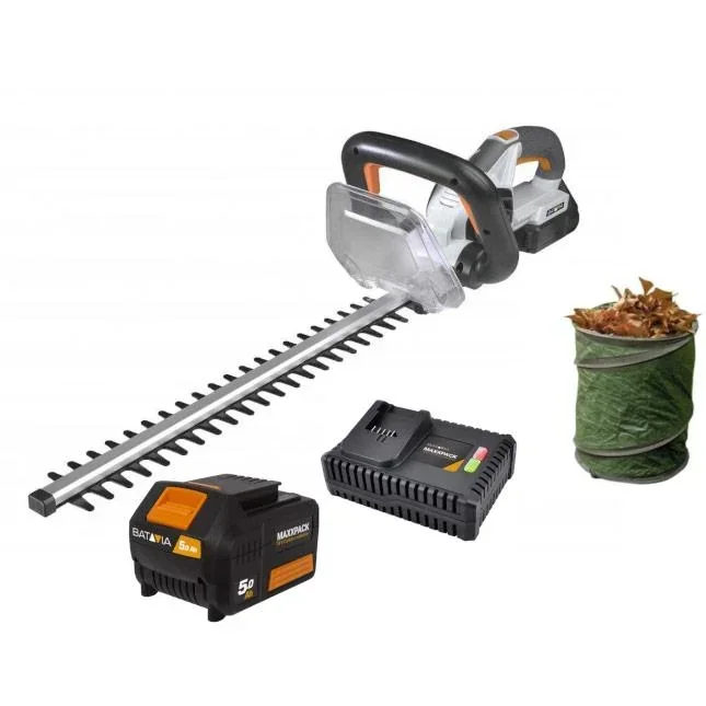 Hedge trimmer performance package | with 5.0 battery, 4.0 charger and foldable garden waste bag