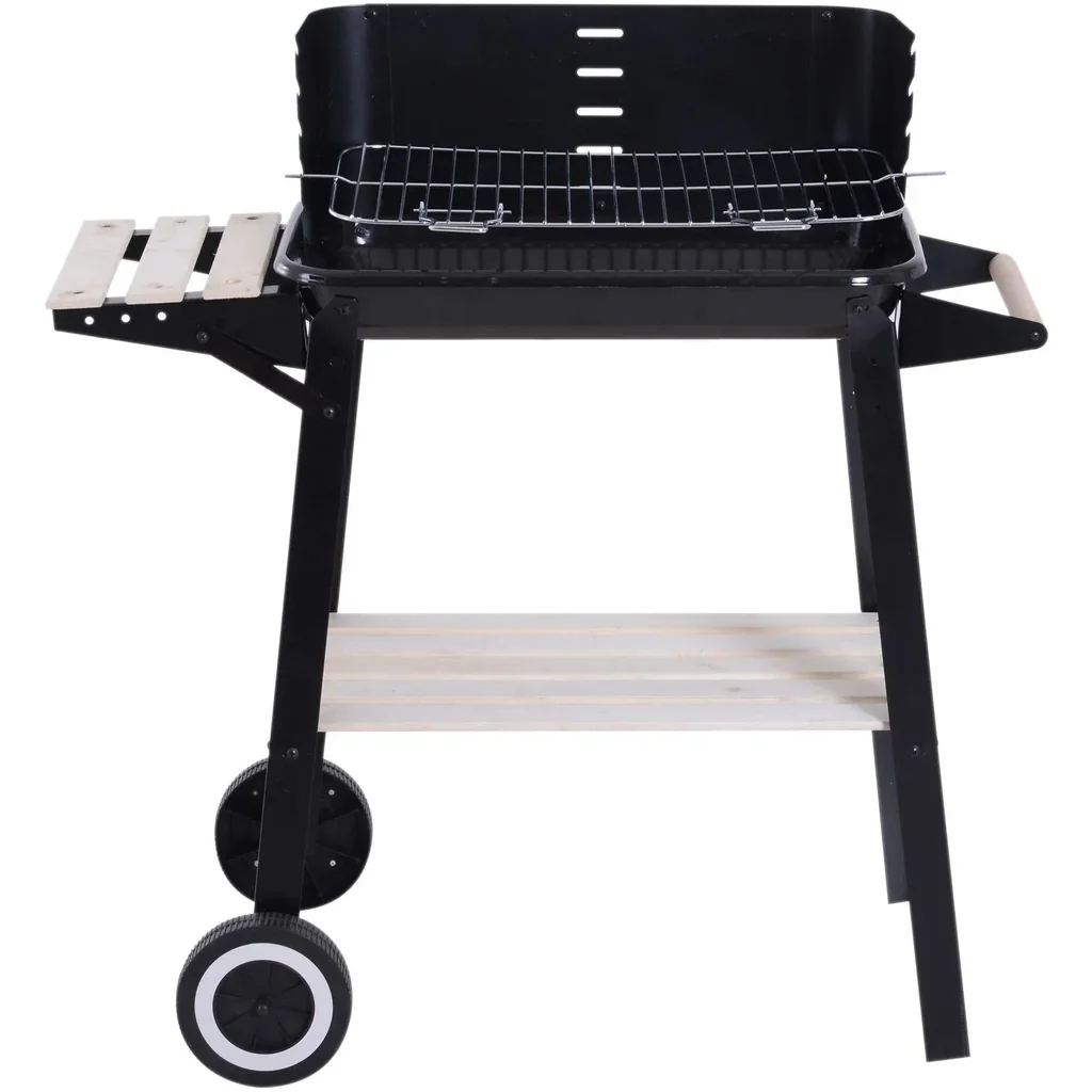 Grill cart stand grill charcoal grill with wind protection 2 x storage compartment height adjustable grill grate metal black 87 x 45 x 8
