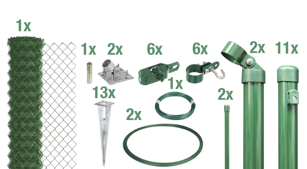 Chain link fence as a complete fence set, with ground socket, green, height 100 cm, length 25 m