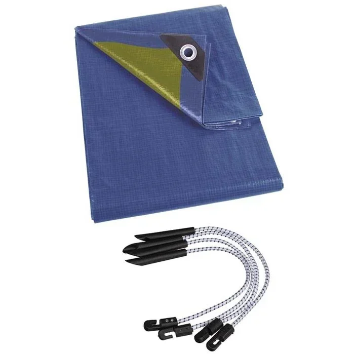 Tarpaulin - Blue/Khaki - 4x6m Incl. Tension straps for tarpaulin (4 pieces)