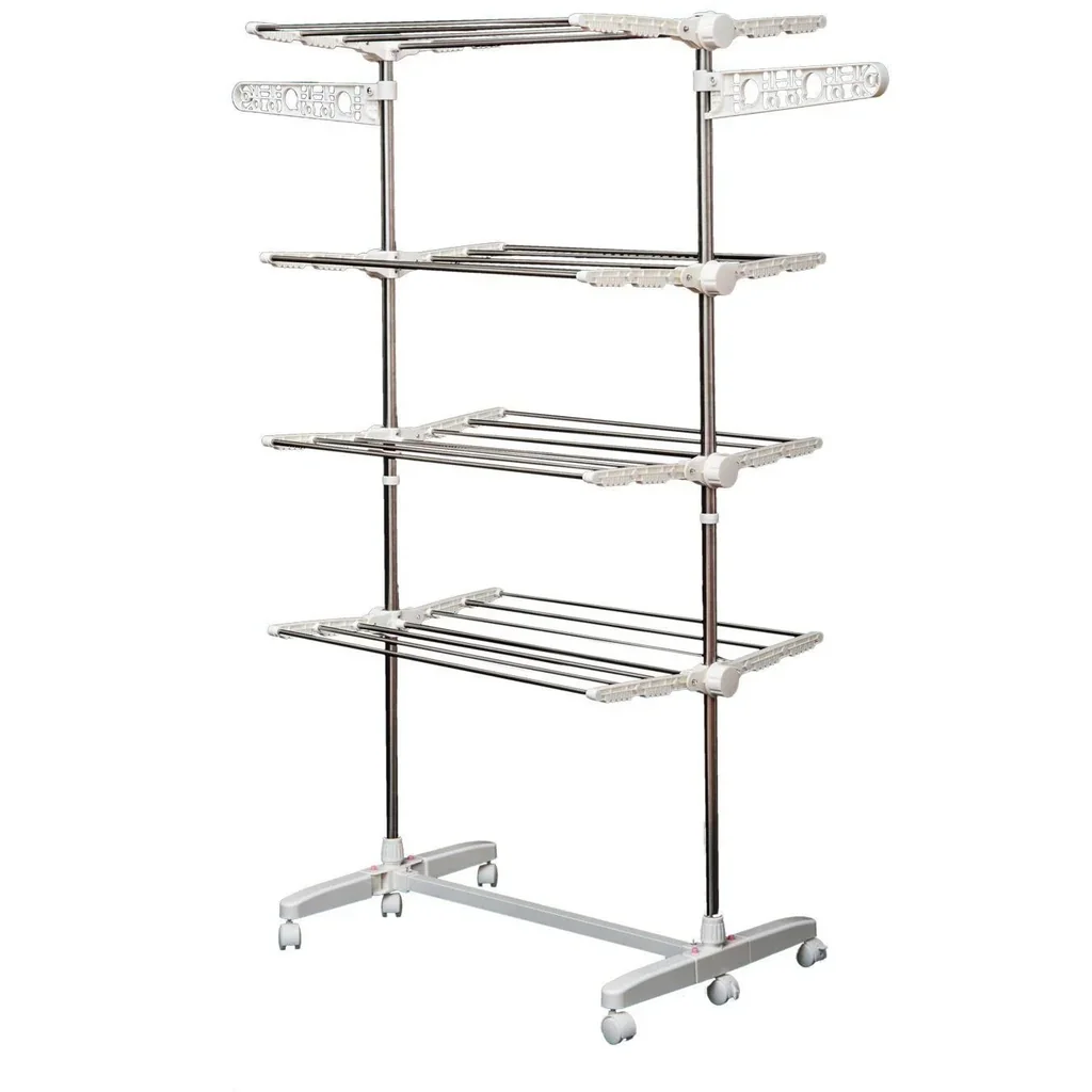 Mobile laundry rack laundry tower with 4 levels foldable