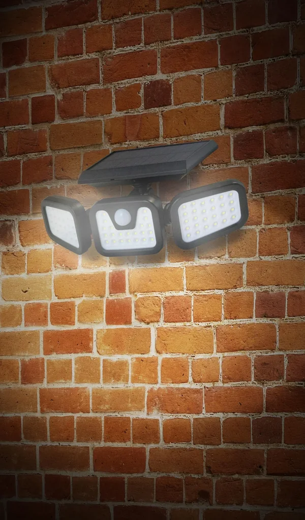 LED solar wall light with 3 adjustable light fields and motion detector