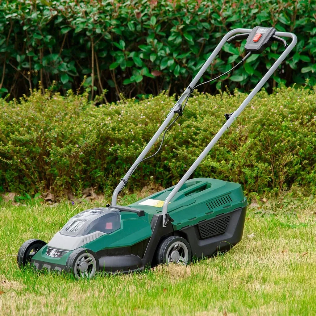 Cordless lawn mower with 32 cm cutting width, 30 litre grass catcher, 2.5 Ah battery and charger, 120 x 38 x 98 cm