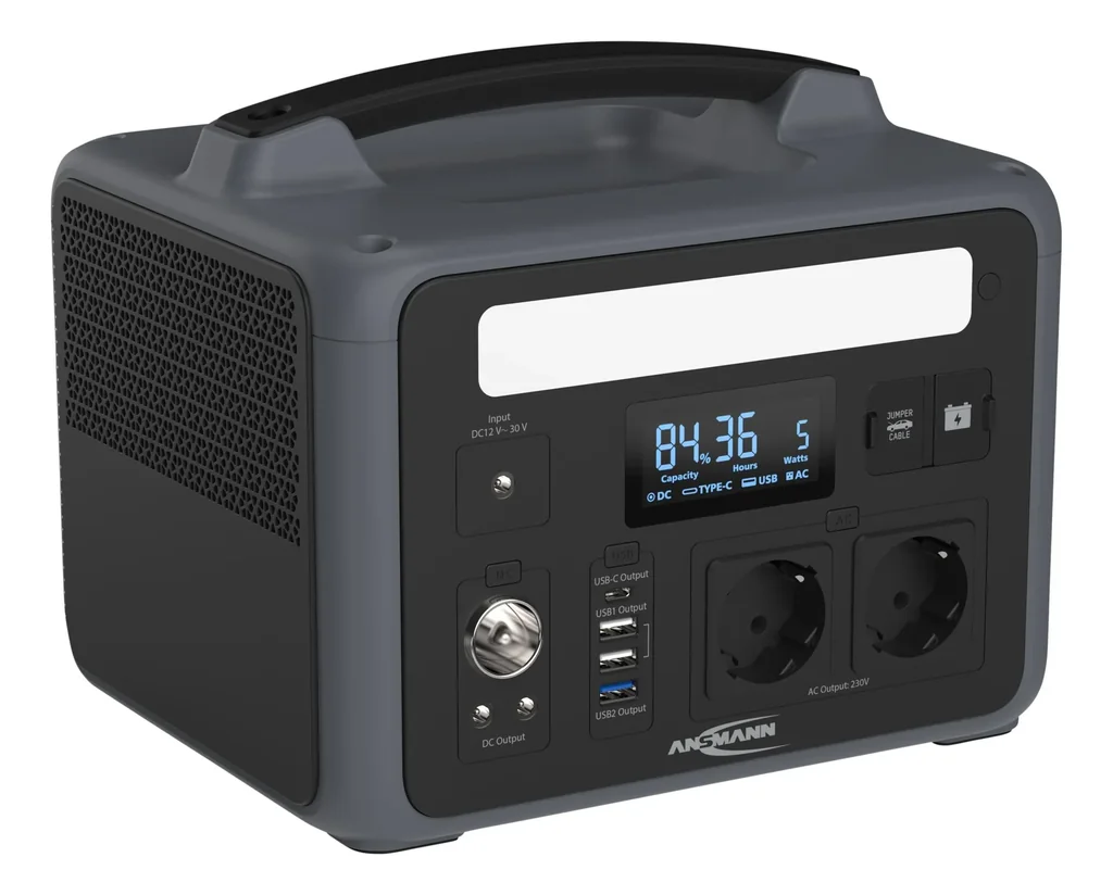 Power station with LED lamp, AC sockets, car socket and USB, 600 watts