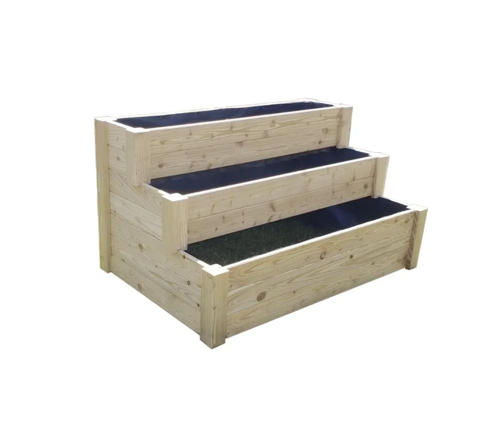 Westmann Raised Bed Anna, 120×76×64 cm, Natural – 3-Tier Wooden Staircase Raised Bed