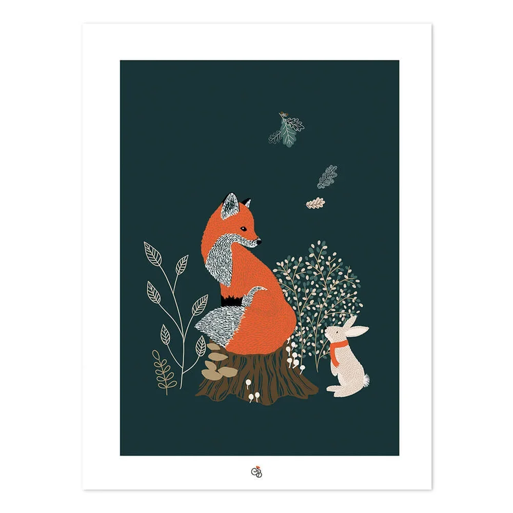 Lilipinso poster fox and rabbit in the forest dark green