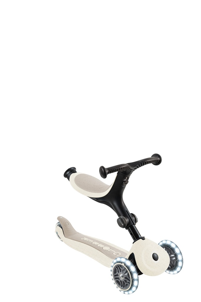 GLOBBER GO-UP ACTIVE LIGHTS ECO – 3 in 1 Dreirad, Laufrad und Scooter, 120/80 mm, 3-rädrig, höhenverstellbar, kokos weiß