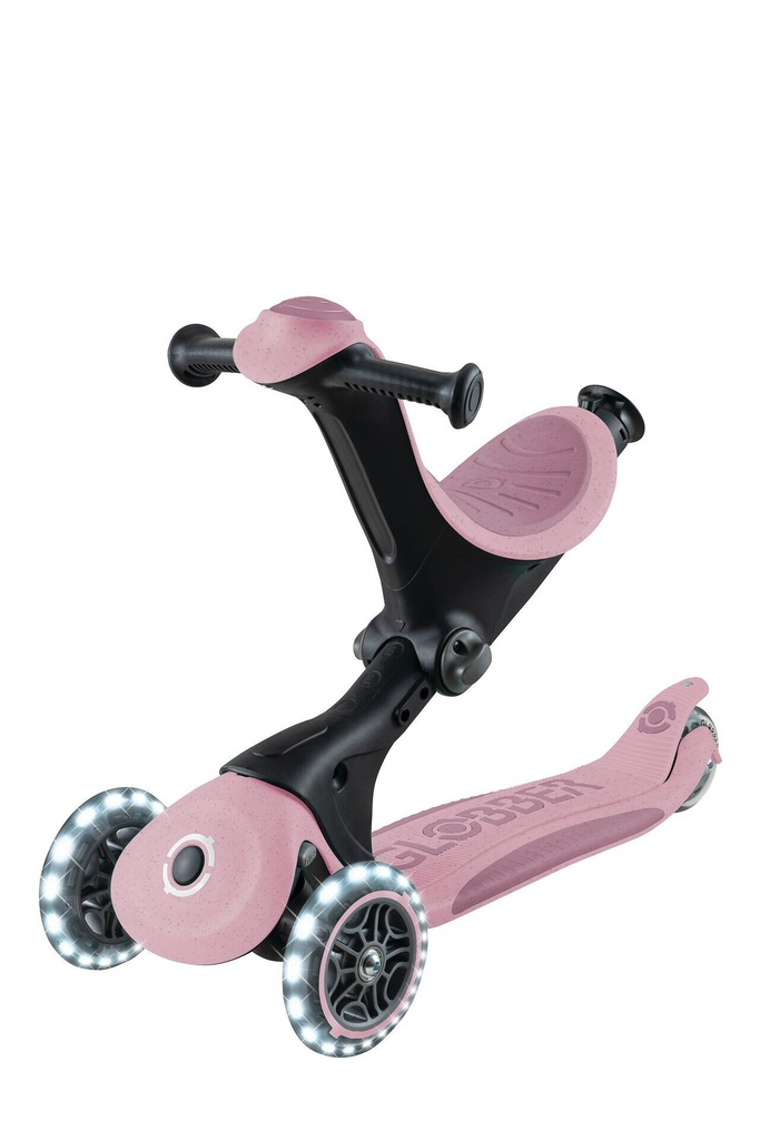GLOBBER GO-UP DELUXE LIGHTS ECO 360 – 3 in 1 Aufsitzrad, Laufrad, Scooter, 120/80 mm, 3-rädrig, höhenverstellbar, beere