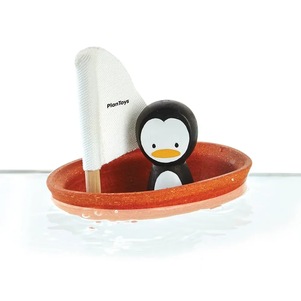 Plan Toys Bathtub boat orange penguin