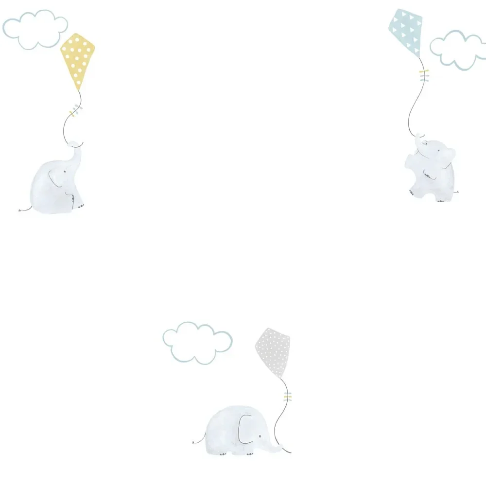 Casadeco My Little World Wallpaper Elephant Blue Gray Lime