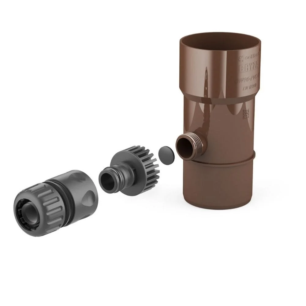 Rainwater Collector 90mm, Brown Gutter Diverter for Rain Barrel