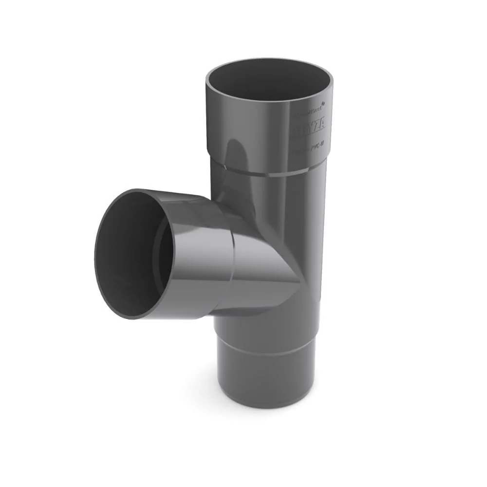 Graphite Rain Gutter T-Piece, 63mm Downspout Connector