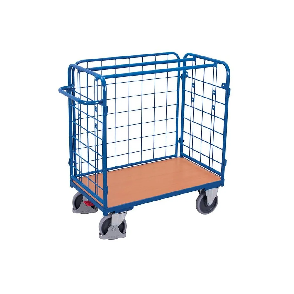 Heavy Duty Industrial Cart, 3-Sided Warehouse Cart, 500kg Capacity with EasySTOP