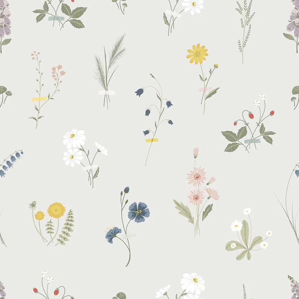 Lilipinso fleece wallpaper wildflower flowers gray pastel
