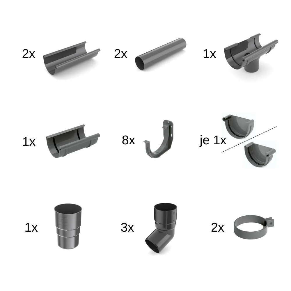 4m Rain Gutter Kit, Graphite, System 125