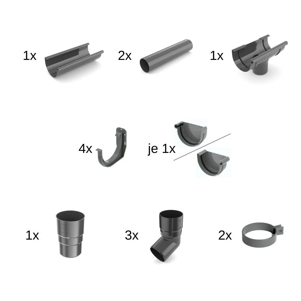 Graphite Rain Gutter Kit, 2m, System 125 - Complete Guttering Solution