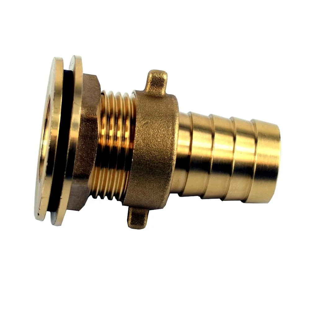 1 Inch Brass Tank Fitting with Hose Barb - Rain Barrel Connector, Bulkhead Fitting