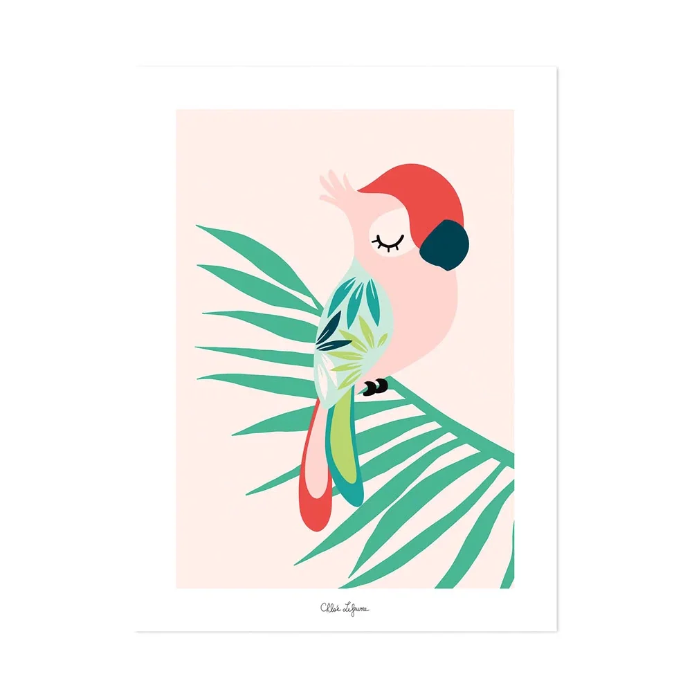 Lilipinso poster sleeping parrot pink red green