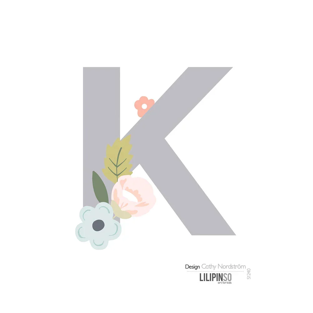 Lilipinso sticker letter with flowers gray pink pastel k
