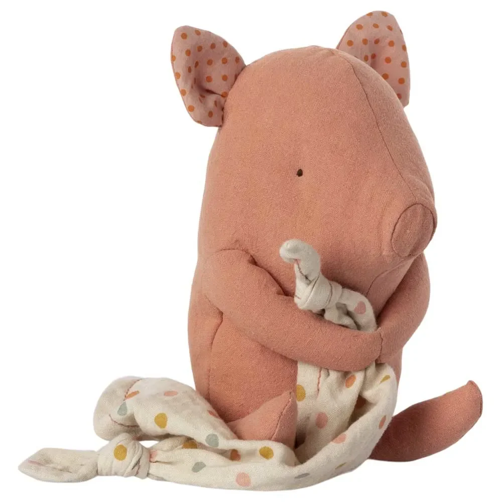 Maileg soft toy pig with a sniffer cloth and music box