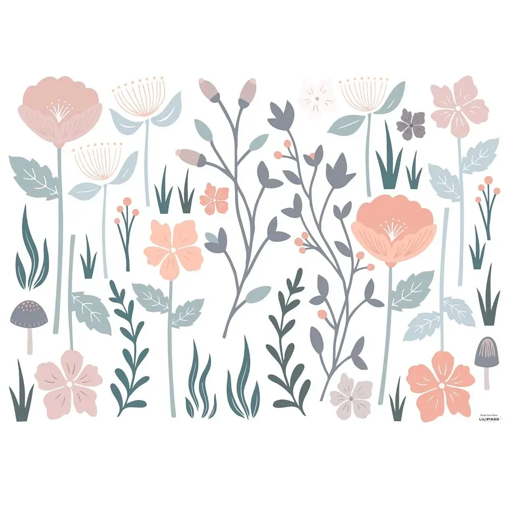 Lilipinso Wall Sticker L Stielblüten pink taupe gray
