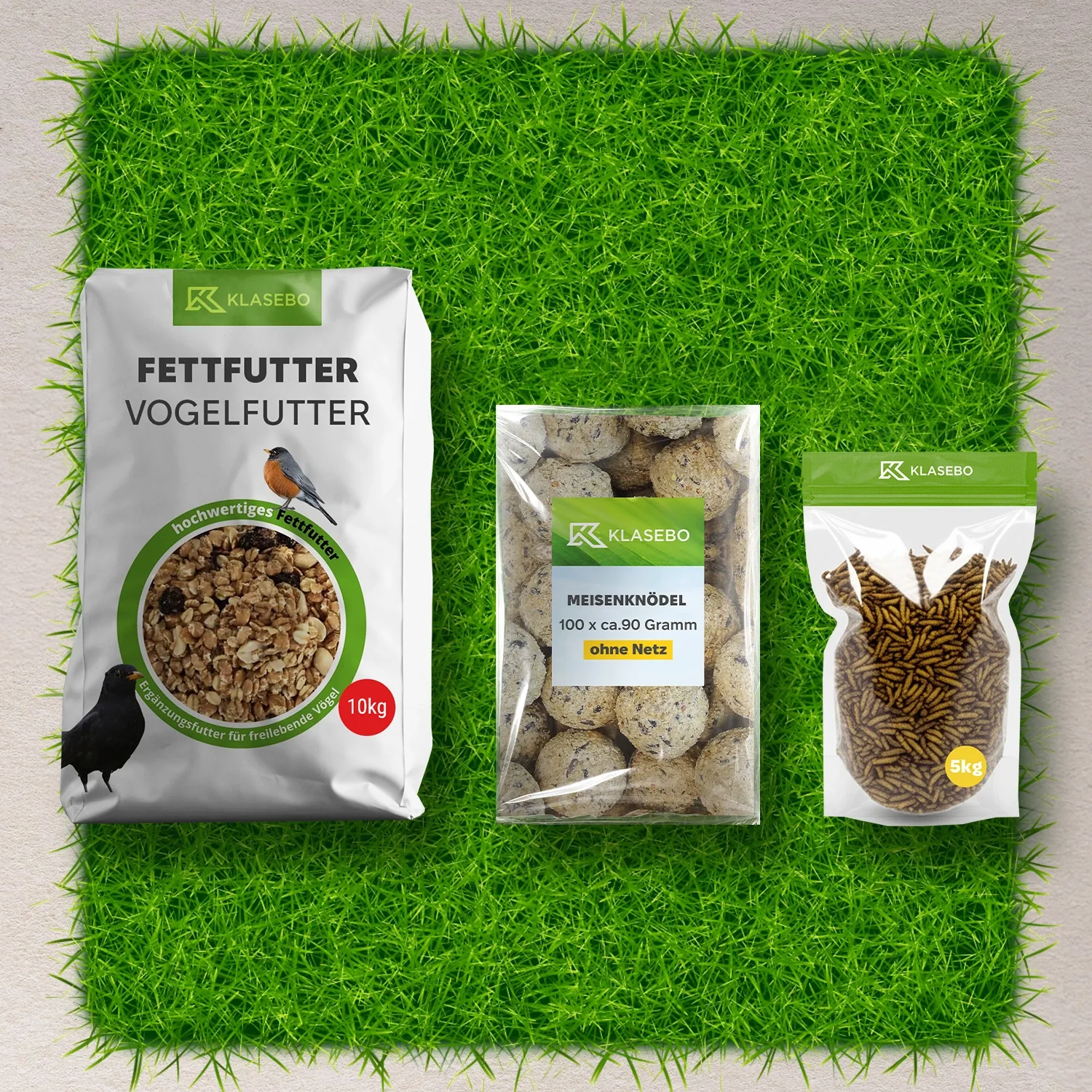 Wild Bird Winter Feed Set 40kg – Scatter Feed 25kg, dried Black Soldier Fly Larvae 5kg, High-Energy Suet Mixture 10kg