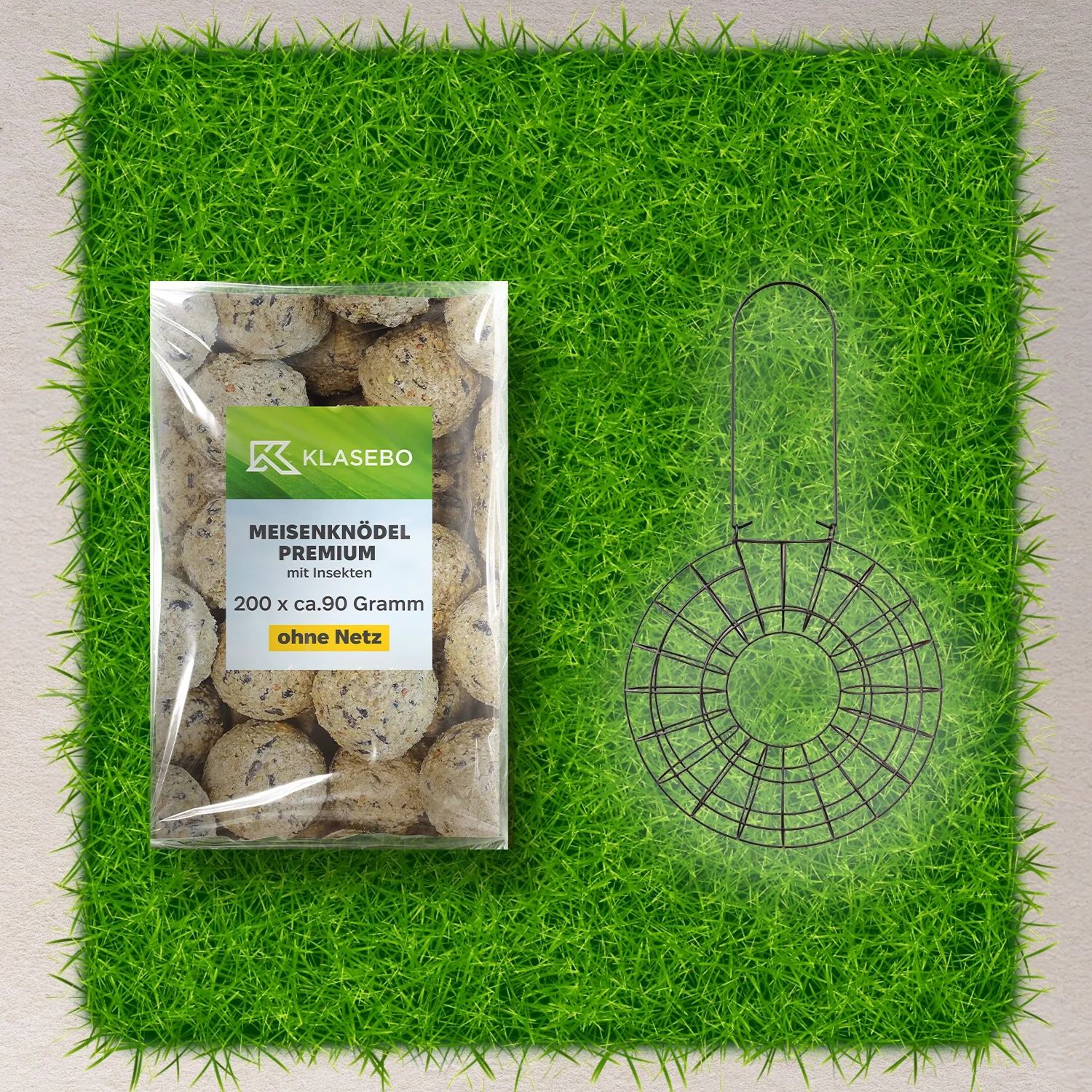 Set Bird Food Tit Dumplings - Hanging Metal Bird Feeder Ø 24 x 8 cm for 8 Dumplings, Insect-Mealworm-Dumplings 200 Pcs à 90 g