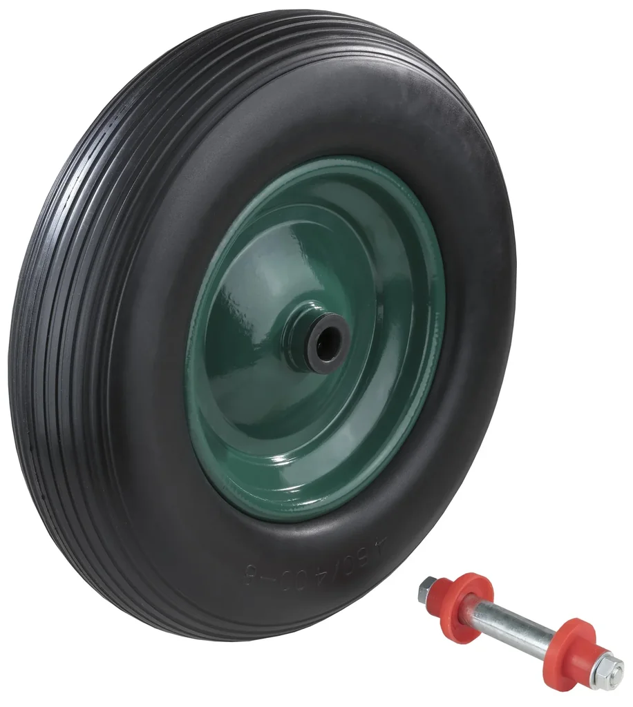Puncture-proof wheelbarrow wheel with needle bearing, 1 piece