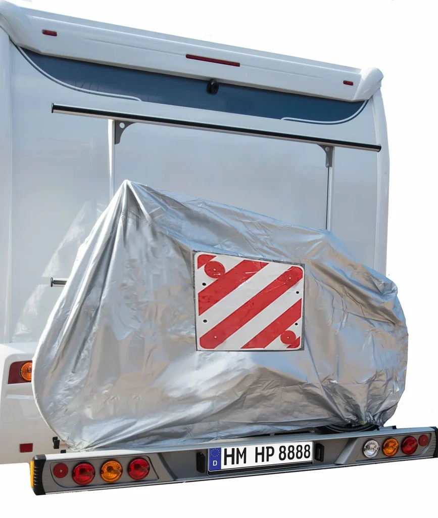 Bicycle protective cover with warning sign pocket