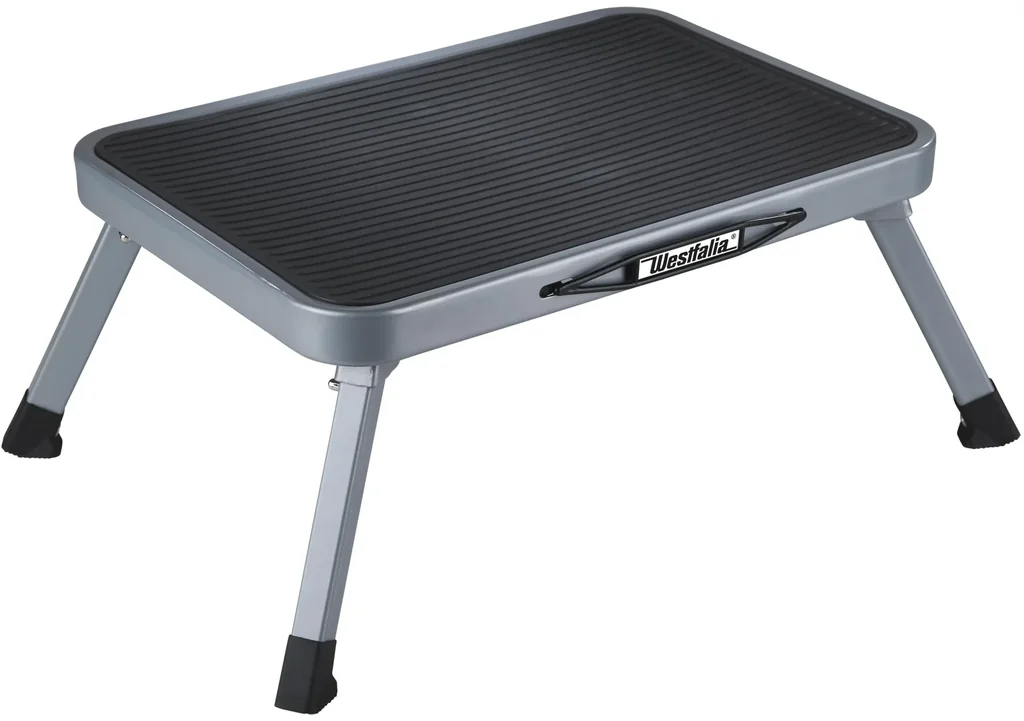 Foldable, one-step step stool, grey