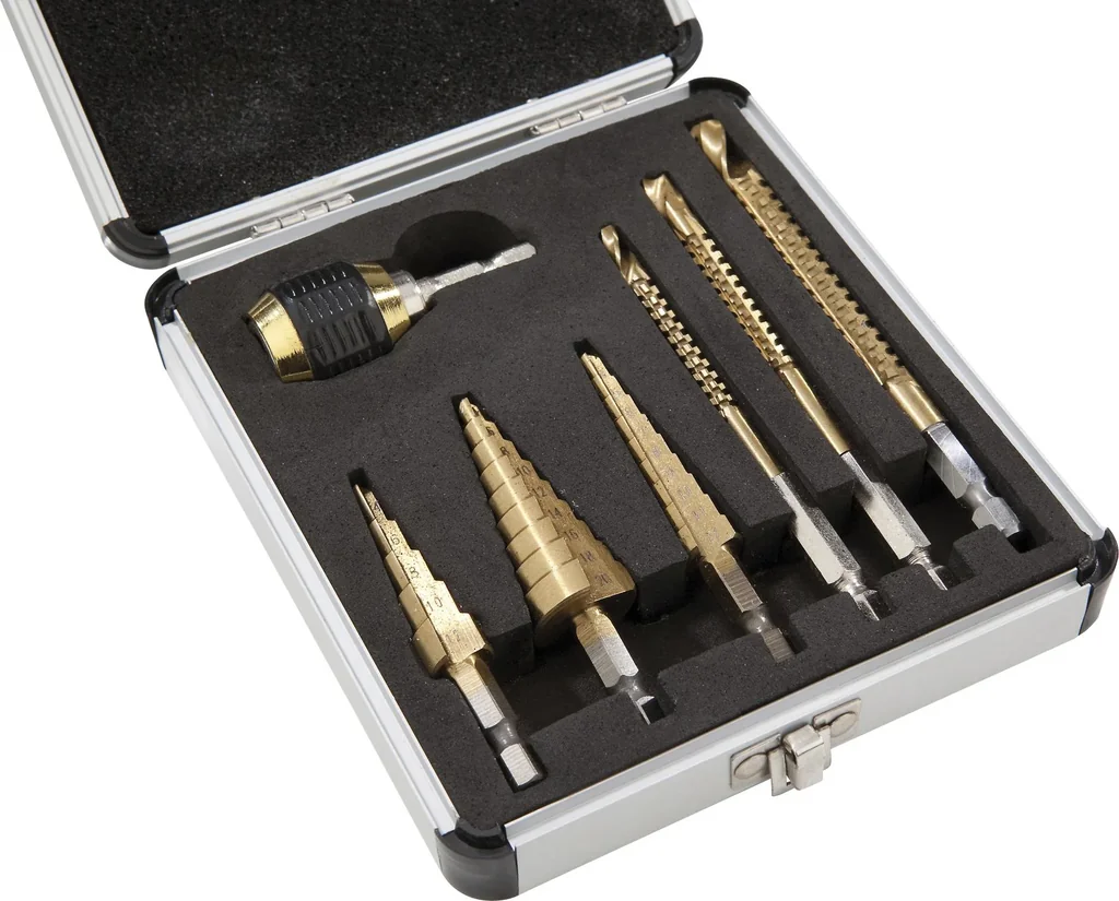 7-piece titanium-coated step and milling drill bit set