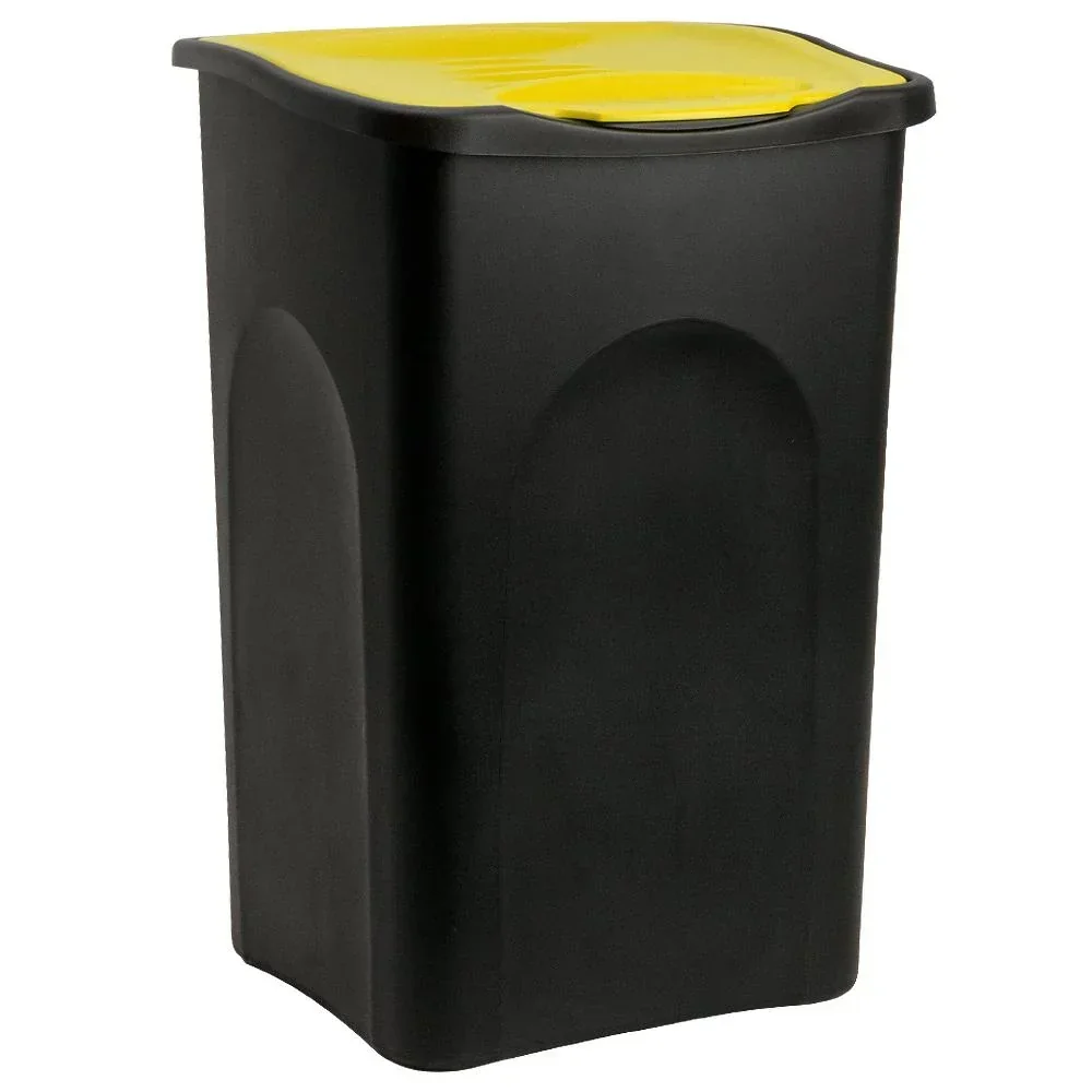 Trash can black/yellow plastic 50L
