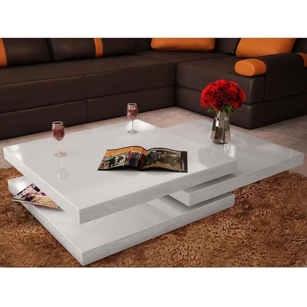 Coffee table with 3 shelves, high-gloss white