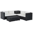 6-piece polyrattan garden furniture set with cushions, lounge table with storage, steel, luxurious black and cream