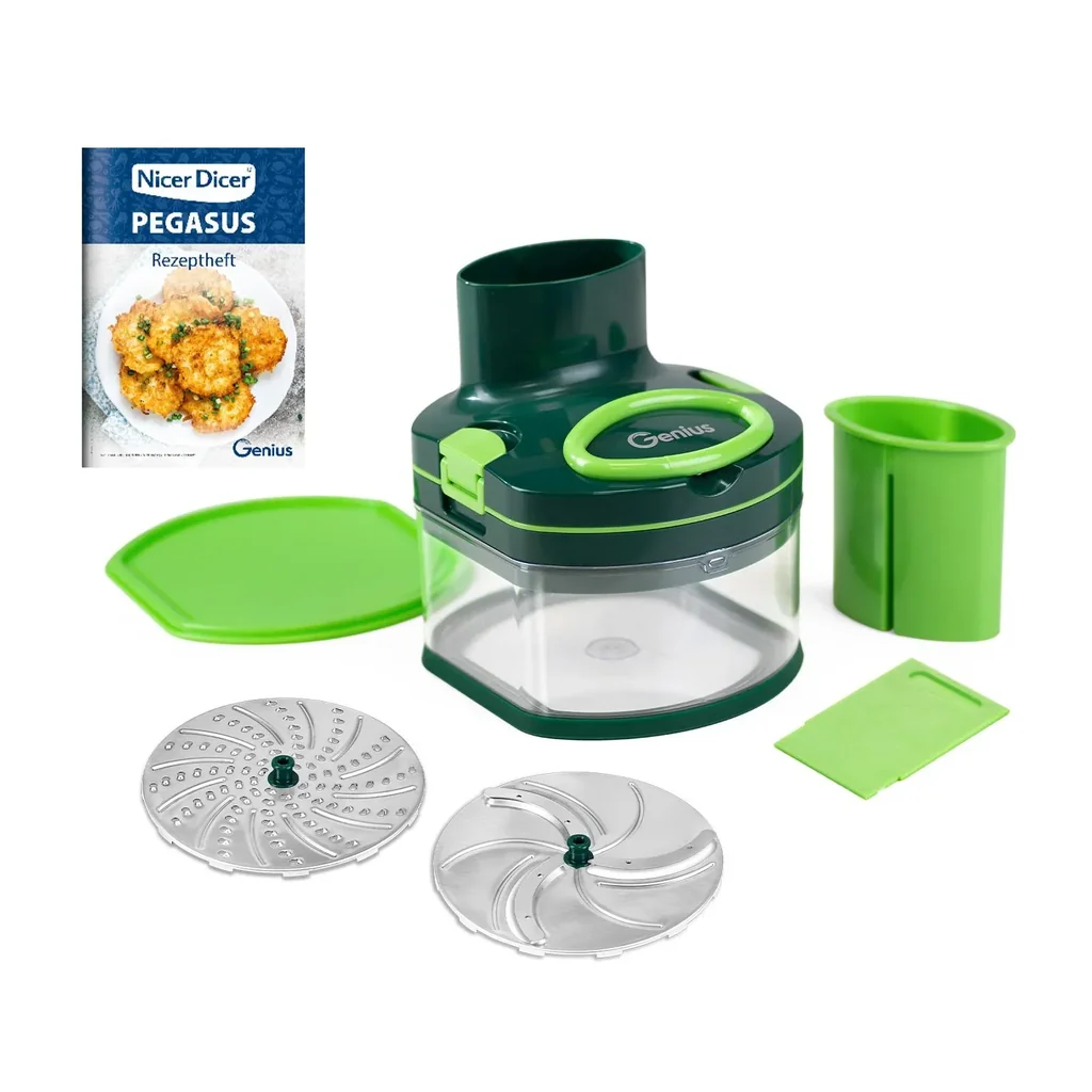 Manual Food Processor "Pegasus", Vegetable Chopper, Set, Green, 10-piece