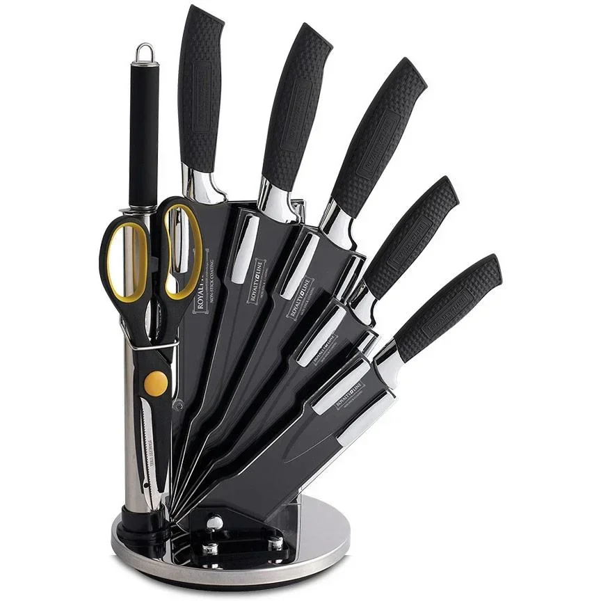 RL-BLK8W - 8-piece knife set with non-stick coating - incl. stand - Black