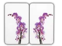 3-in-1 stove cover plates, cutting boards, worktops, glass, orchid design, each 52 x 30 cm, set of 2