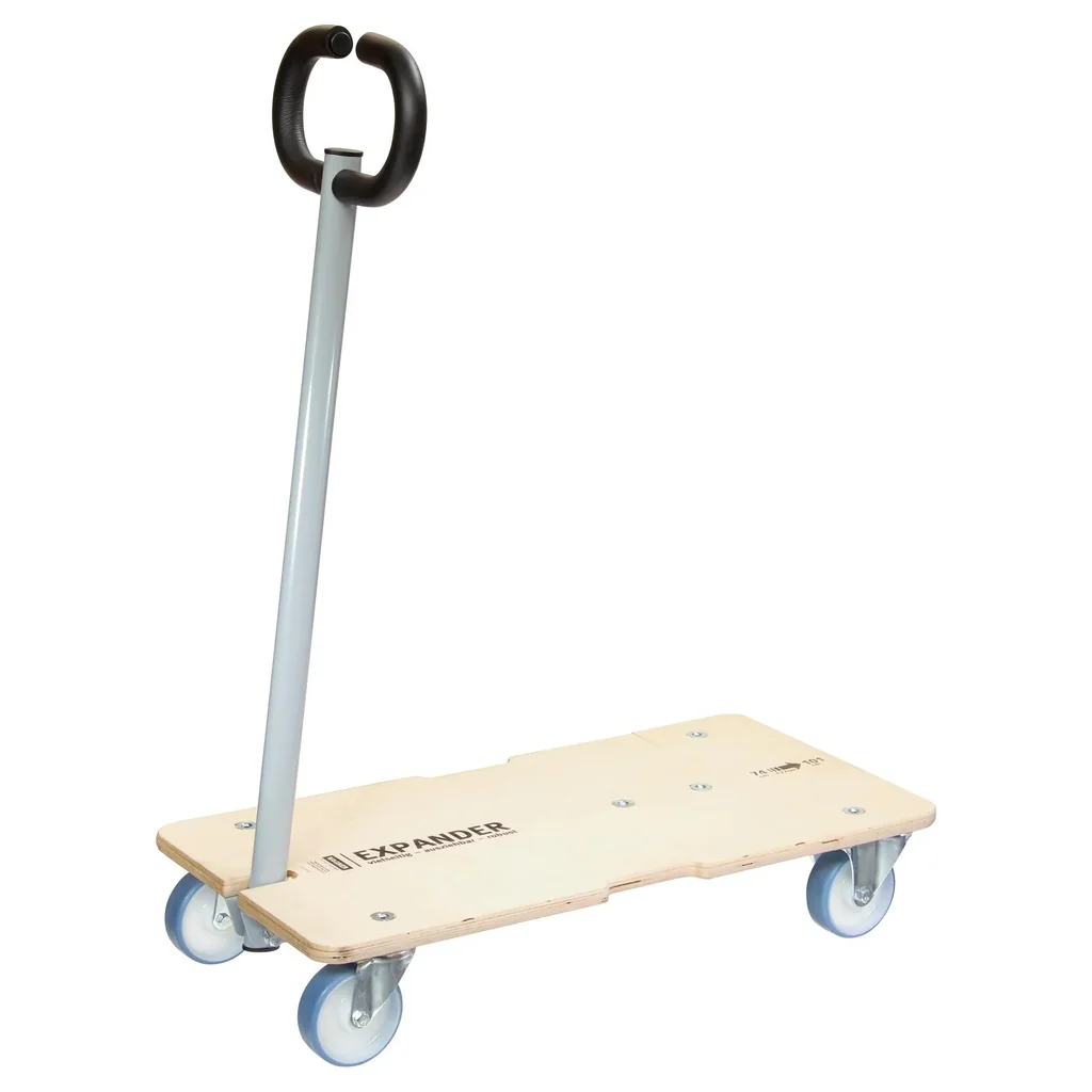 Transport aid MM 1333, 74-101 x 37 x 14.5 cm, soft castors Ø 100 mm, roller bearings, 2 brakes, FSC®, load capacity 200 kg