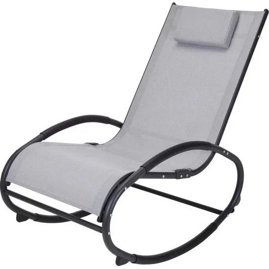 Rocking Chair/Garden Chair - With Pillow - Grey/Black - 62x114x92cm