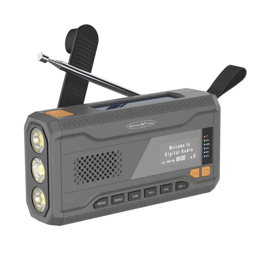 Outdoor Solarkurbelradio mit SOS Taschlampe, DAB/UKW, Bluetooth, Akku