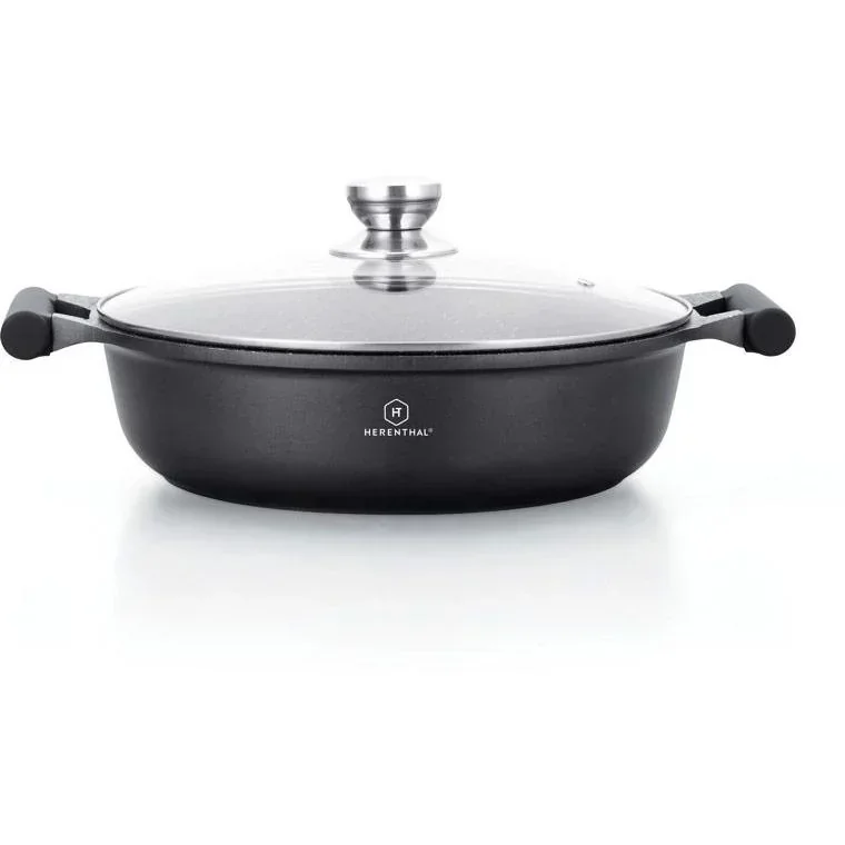 Herenthal Wide Casserole / Sauté Pan - Marble Coating - with Glass Lid - 32cm