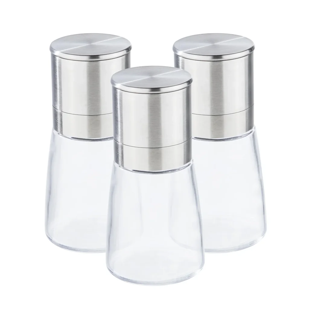 Spice mills, stainless steel/glass, set of 3