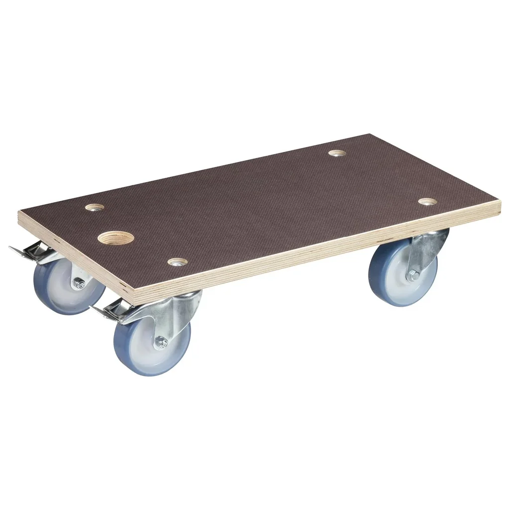 Transport aid MM 1341, 57.5 x 30 x 15 cm, hard castors Ø 100 mm, roller bearings, 2 brakes, FSC® plate, load capacity 500 kg