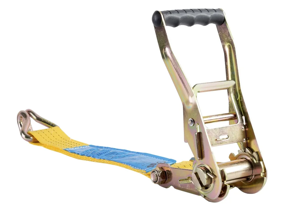 Lashing strap fixed end 0.5 meters/ 4000 decanewton yellow with ratchet/pointed hook