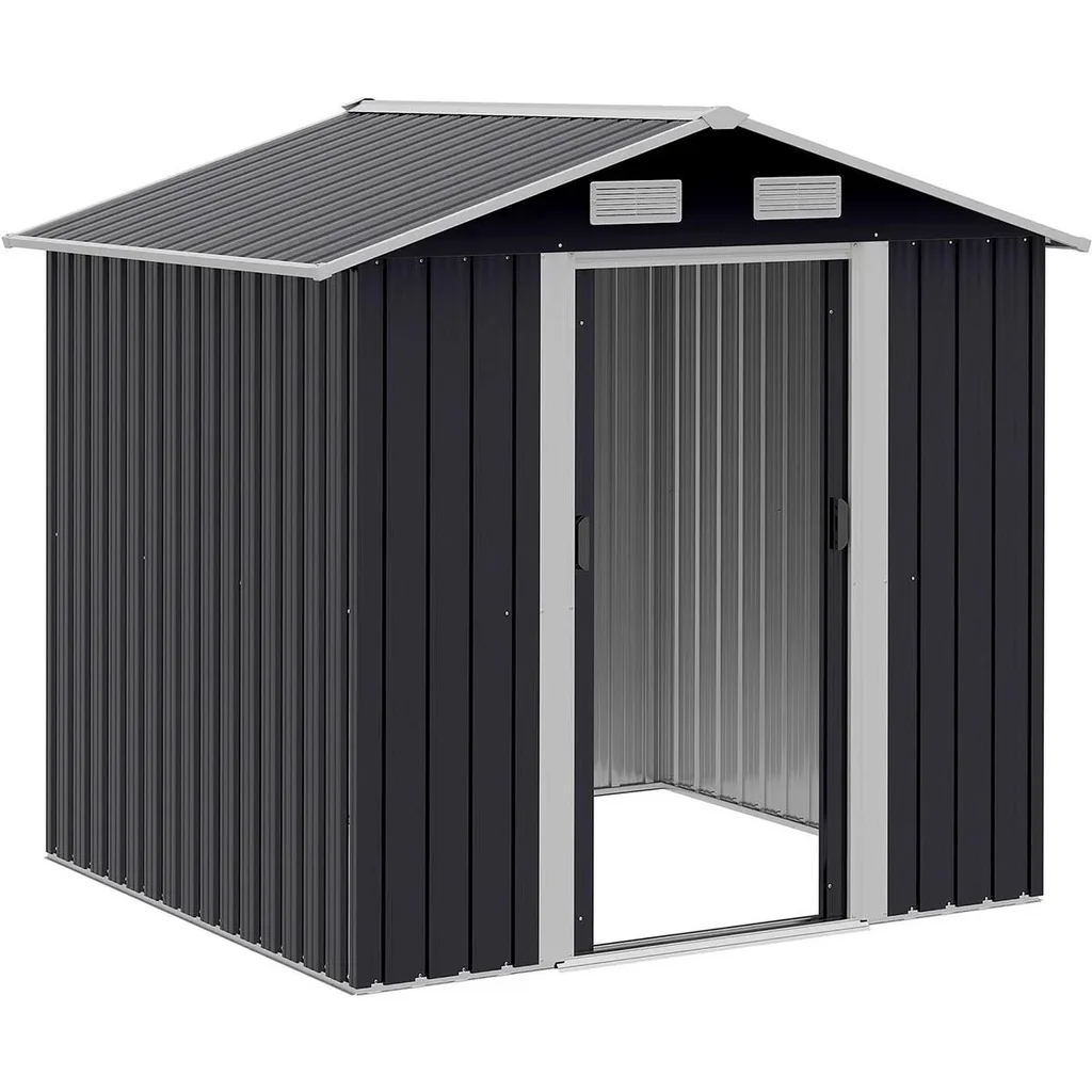 Tool shed with 2 sliding doors metal garden house 2.6 m² tool shed galvanized steel dark gray 195.5 x 153 x 188 cm