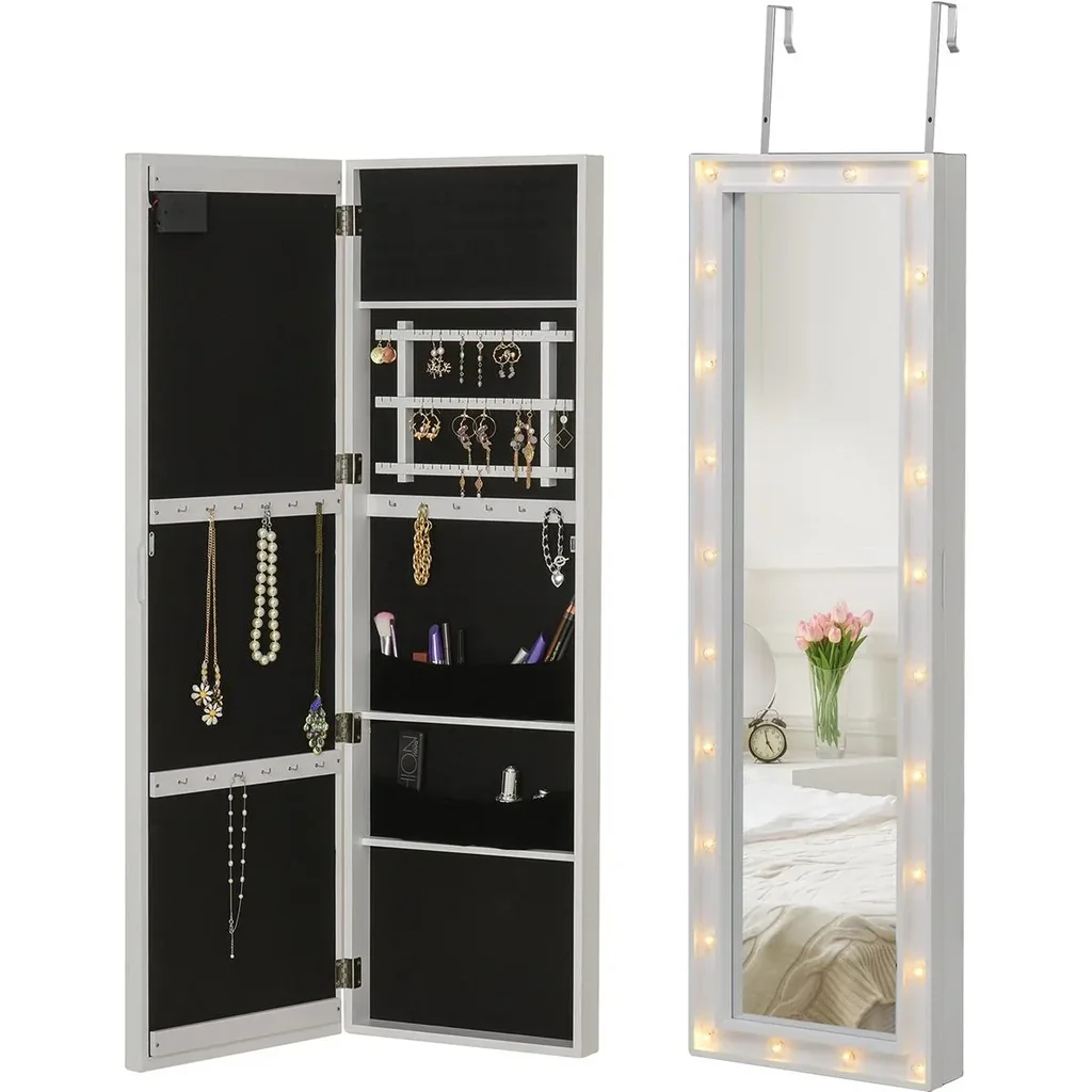 Mirror with lighting and jewelry cabinet