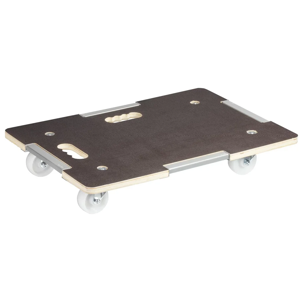 Transport aid MM 1381, 63 x 43 x 11 cm, hard castors Ø 75 mm, roller bearing, safety lock, FSC® plate, load capacity 250 kg