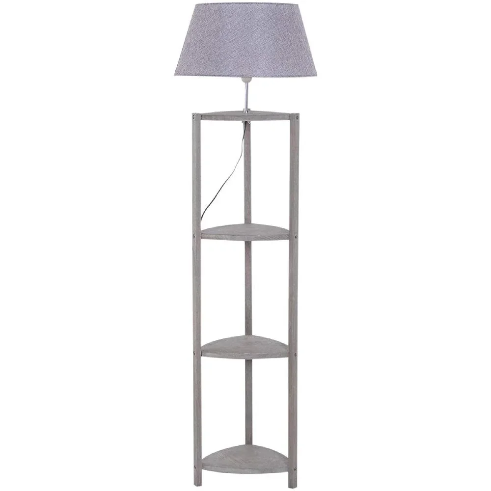 Floor lamp floor lamp lampshade 40W Scandinavian wood + linen grey 46 x 46 x 158.5 cm